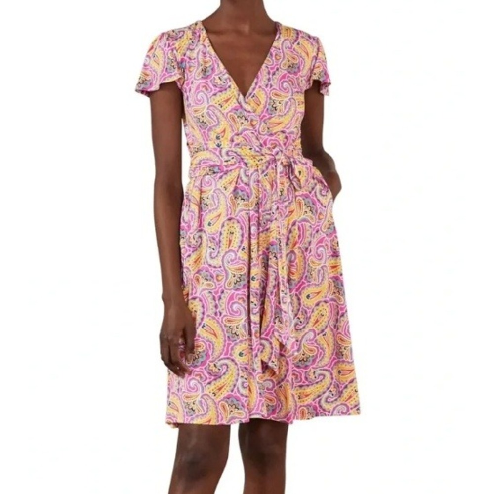 Boden Womens 6 Evangeline Faux Jersey Wrap Dress Paisley Floral